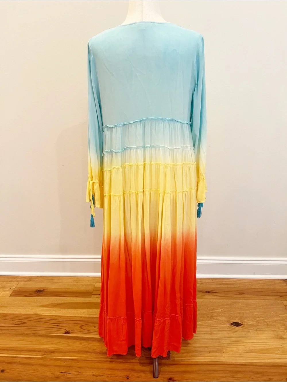 Mazik Dress Womens Small Rainbow Ombré High Low Ruffle Tassels Resort Flowy Boho - Picture 2 of 16